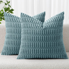MIULEE corduroy pillow cover with blue-gray stripe adds cozy, stylish texture to your living room.
