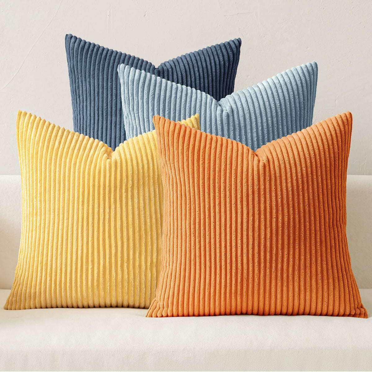 MIULEE corduroy pillow cover with blue-orange stripes, soft texture for cozy decor