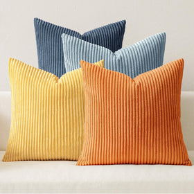 MIULEE corduroy pillow cover with blue-orange stripes, soft texture for cozy decor