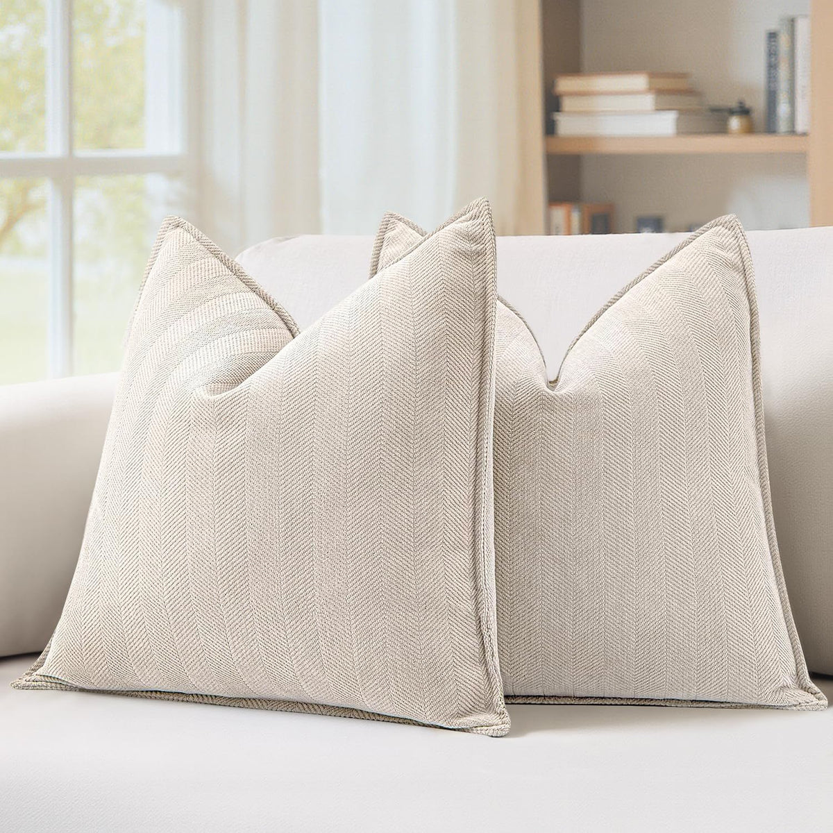 MIULEE cream beige pillow cover 20x20 front view with plush chenille texture for cozy decor