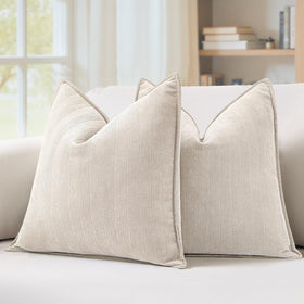 MIULEE cream beige pillow cover 20x20 front view with plush chenille texture for cozy decor