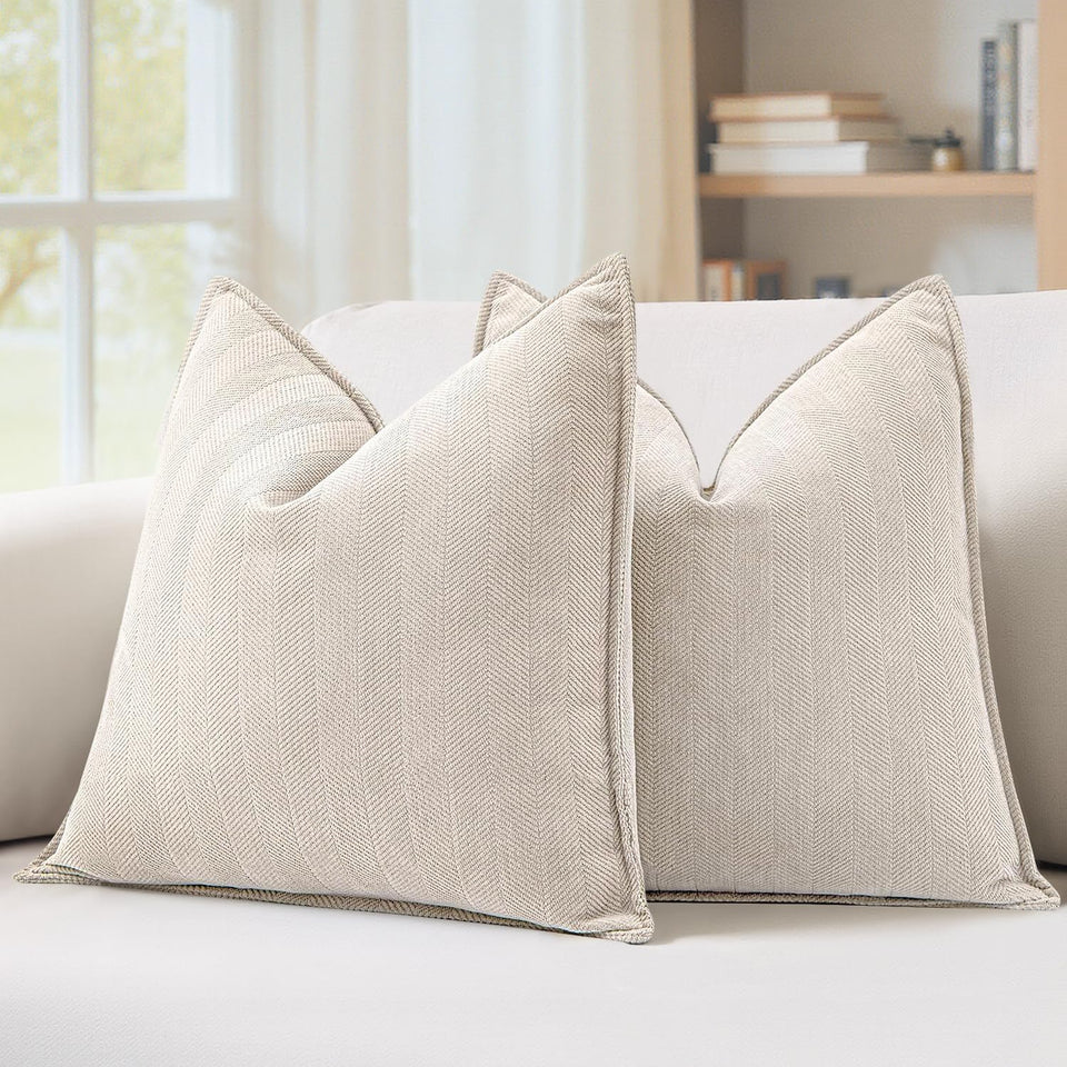 MIULEE cream beige pillow cover 20x20 front view with plush chenille texture for cozy decor