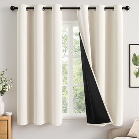 MIULEE Cream blackout curtains panel offers full light blocking for restful mornings.