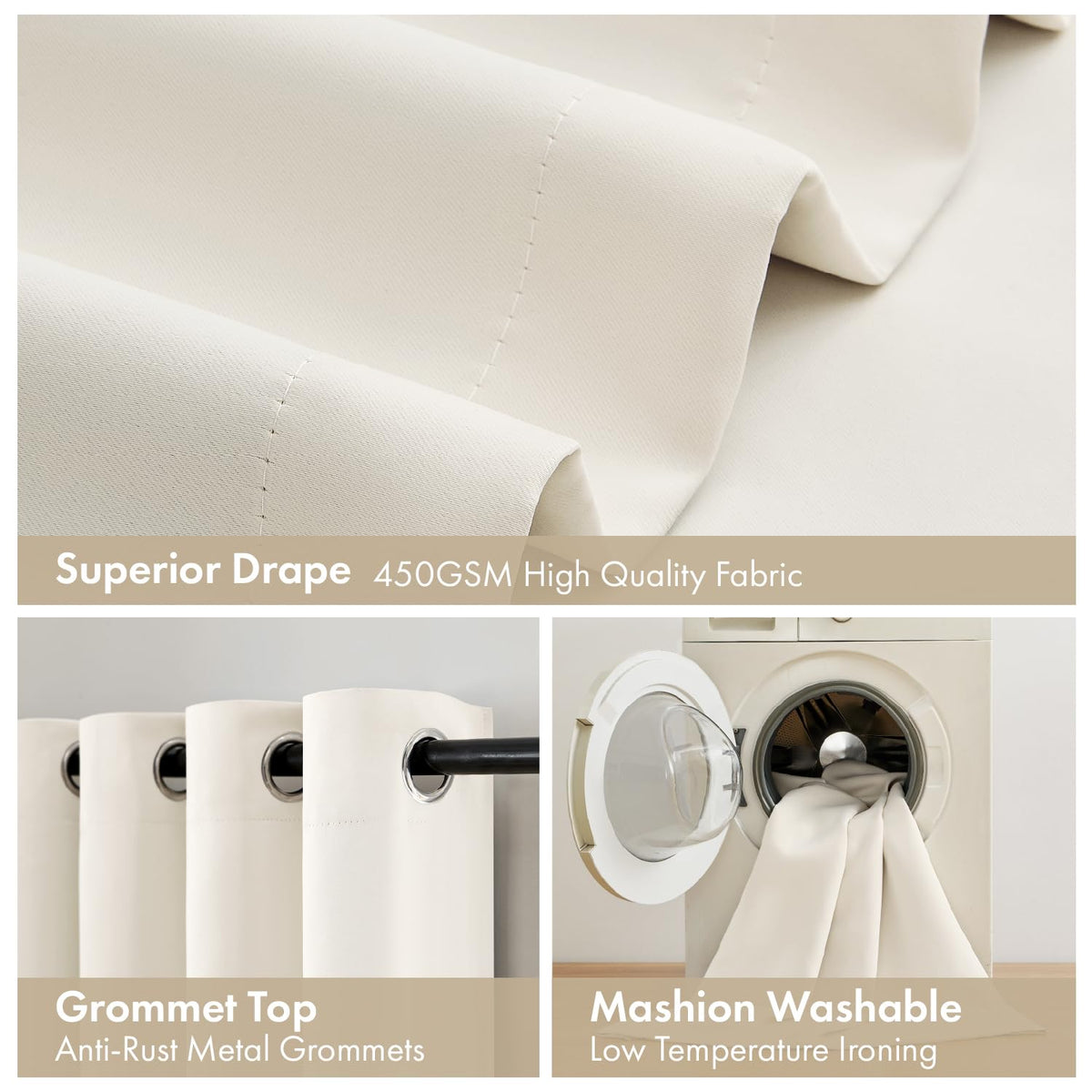 MIULEE Cream noise-reducing curtains shown in quiet study.