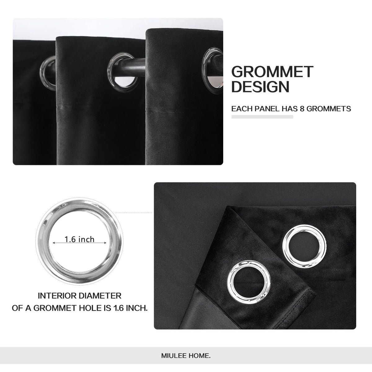 MIULEE curtains grommet-top detail highlights easy sliding and contemporary look