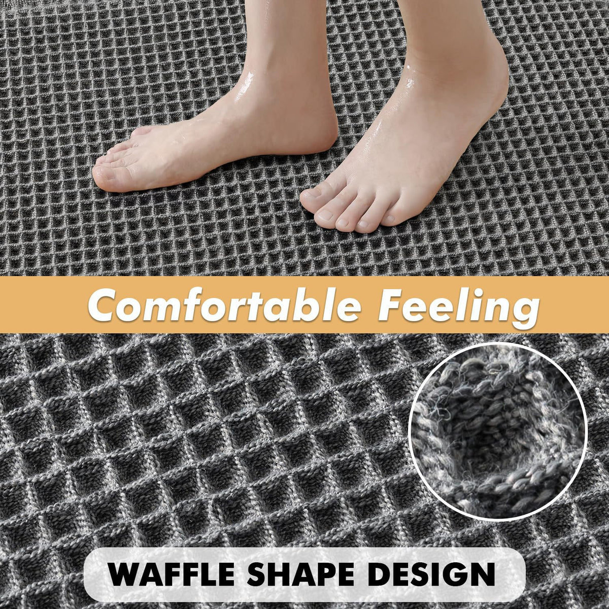 MIULEE dark grey bath rugs blend with décor while absorbing moisture.