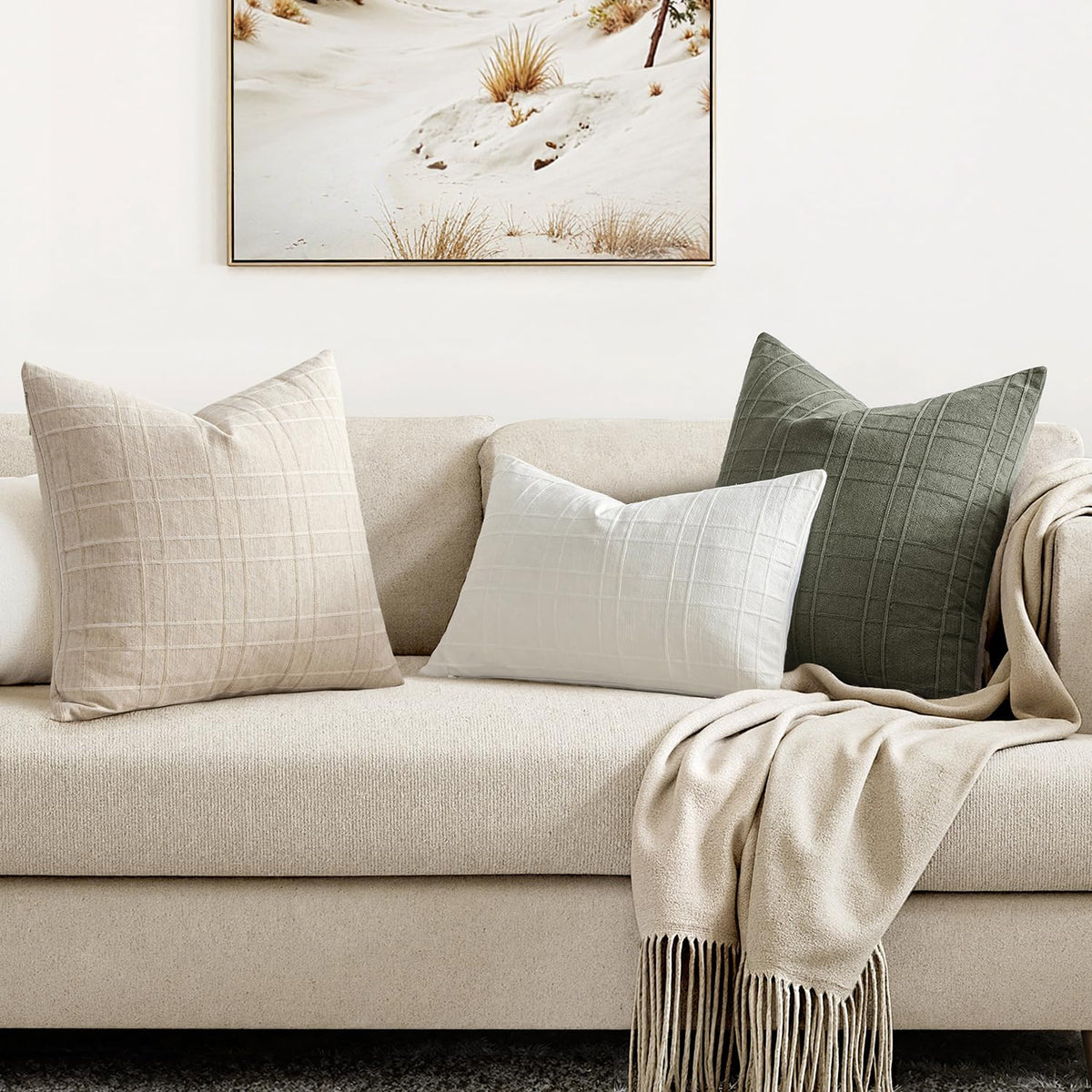 MIULEE beige shams on sofa showcase neutral warmth and versatile styling.