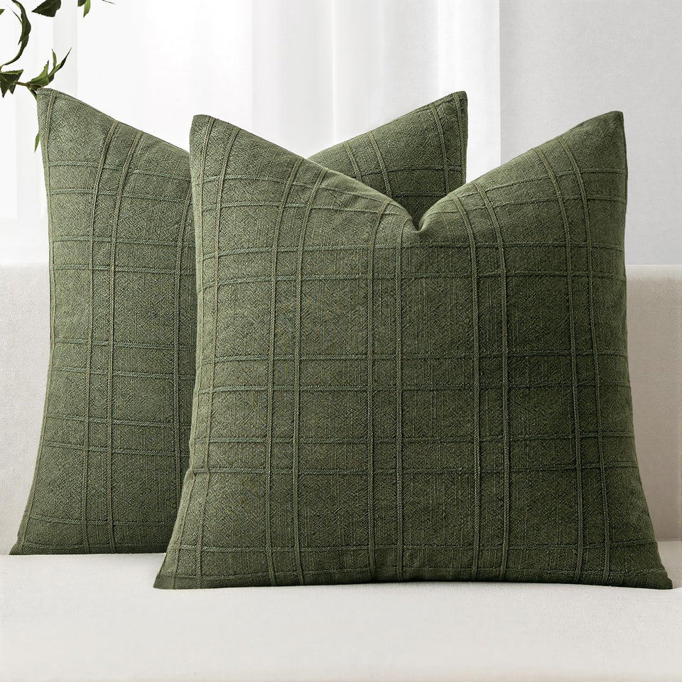 MIULEE decorative linen check euro shams front view showcases cozy farmhouse vibe.