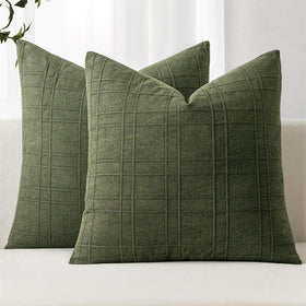 MIULEE decorative linen check pillow cover in dark olive green for a cozy living room look