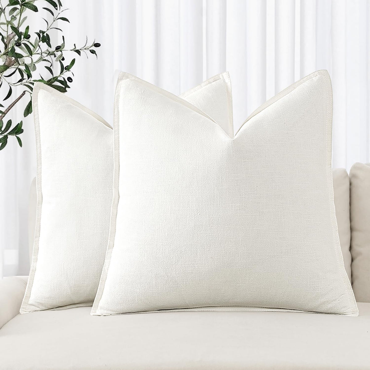 MIULEE decorative linen euro sham in cream shows soft texture ideal for cozy couches