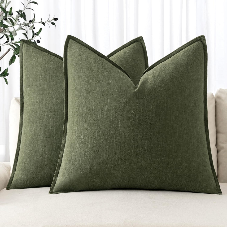 MIULEE decorative linen euro sham in dark olive green for boho living spaces, adding soft texture.
