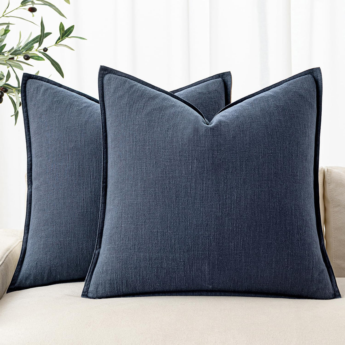 MIULEE decorative linen euro sham 24x24 in indigo blue adds coastal elegance to sofas