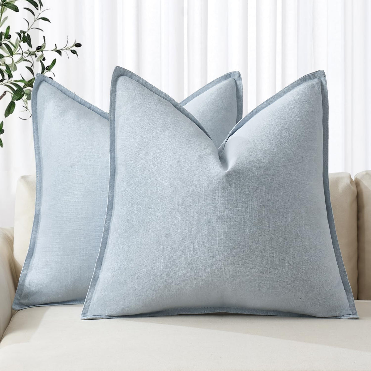MIULEE decorative linen euro sham in light blue adds coastal calm to your sofa
