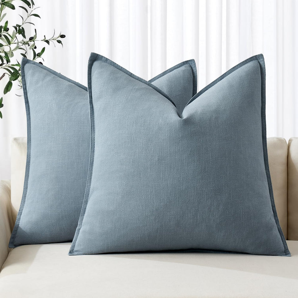 MIULEE decorative linen euro sham in blue grey adds soft texture to the sofa