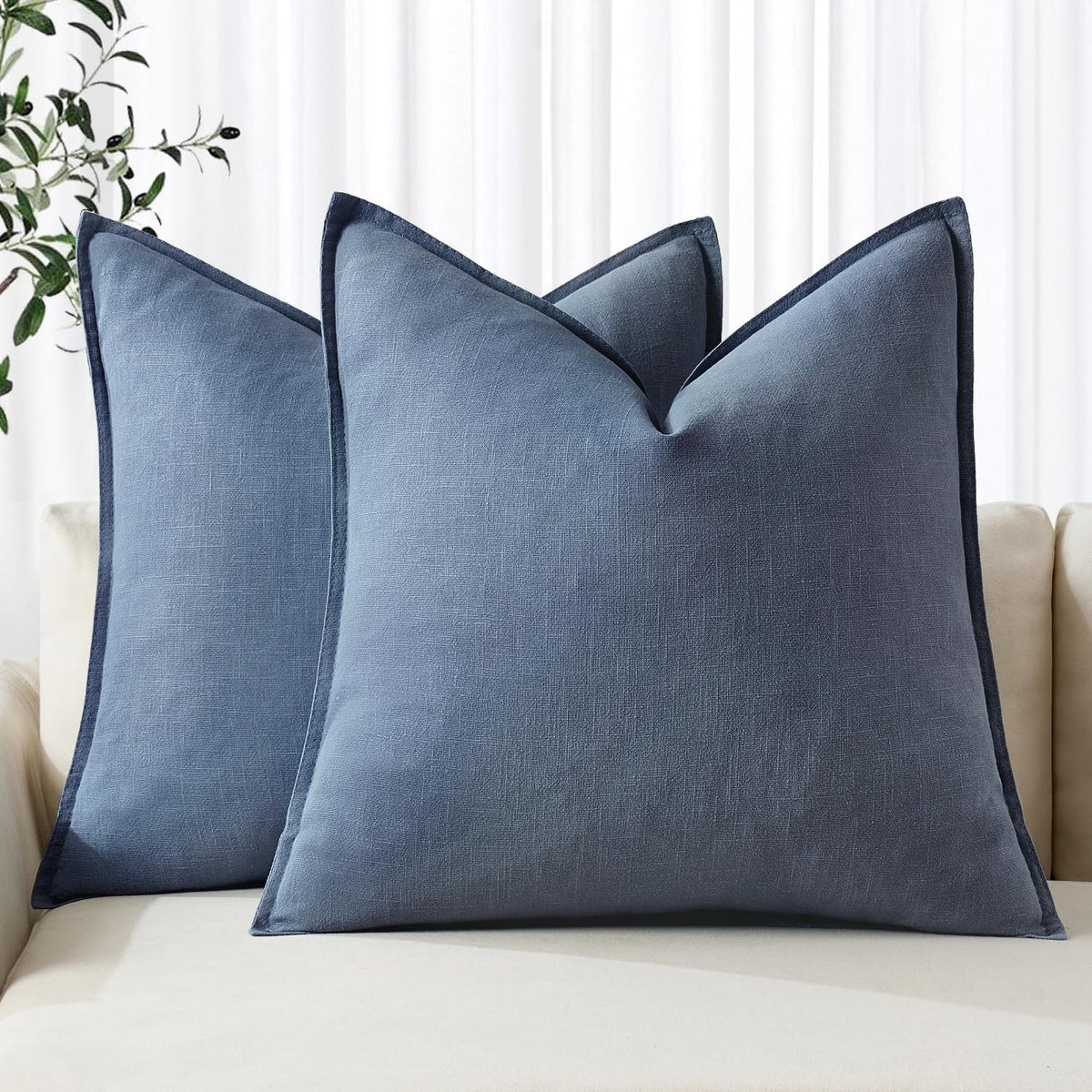 MIULEE decorative linen euro sham in blue ashes enhances sofa texture and cozy comfort.