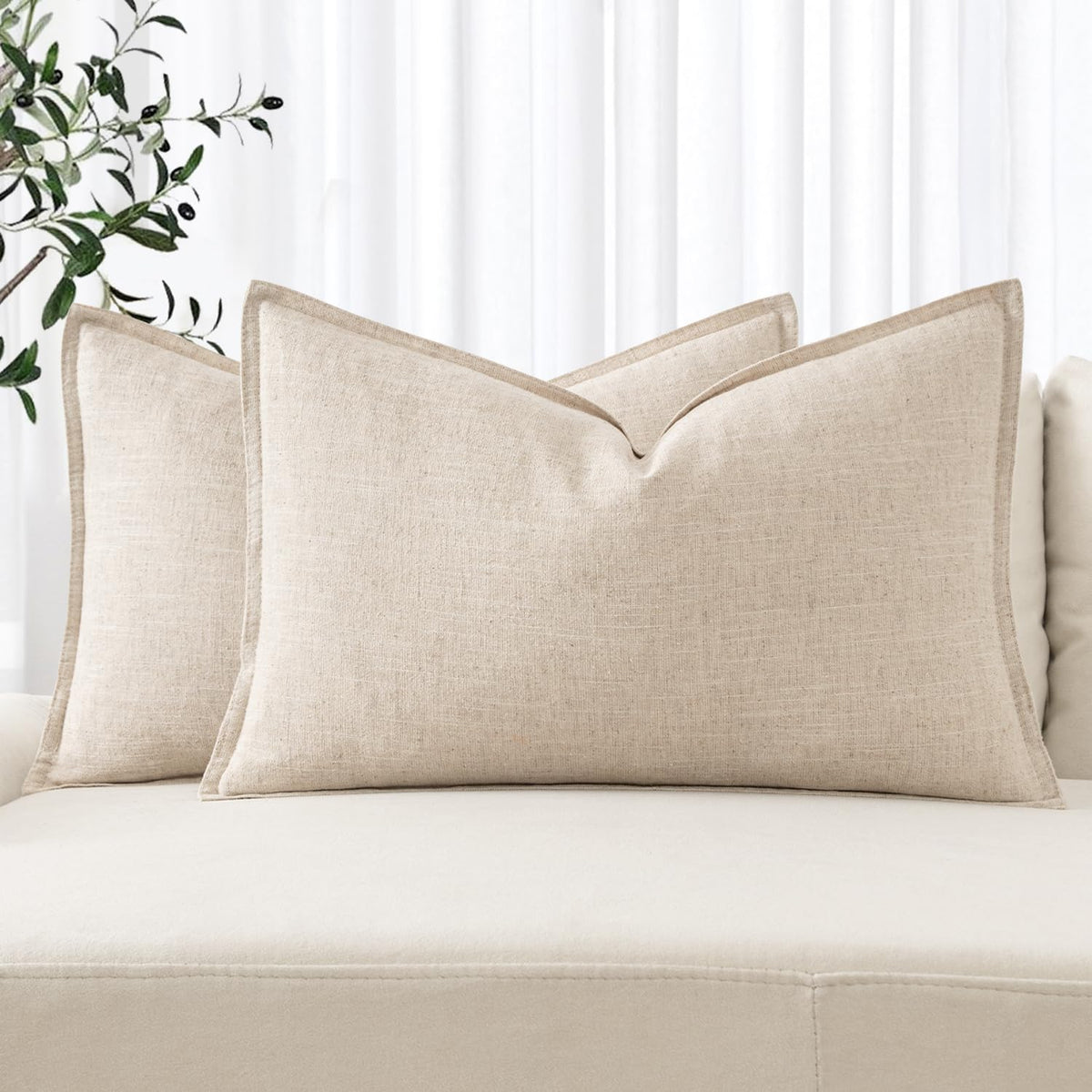 MIULEE decorative linen lumbar pillow cover natural beige adds soft texture to sofas