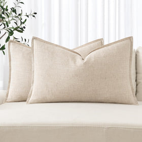 MIULEE decorative linen lumbar pillow cover natural beige adds soft texture to sofas