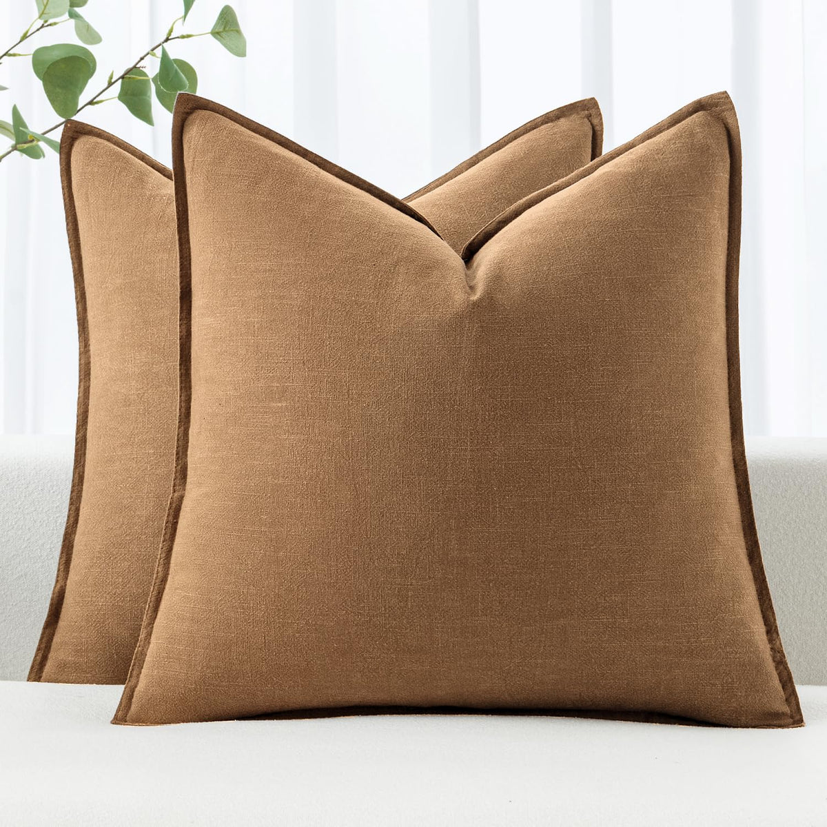 MIULEE decorative linen pillow cover in brown adds warm texture to sofas and beds