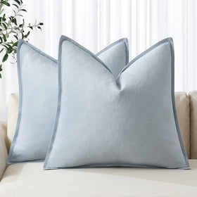 MIULEE decorative linen pillow cover 20x20 light blue front view, soft texture for cozy couches