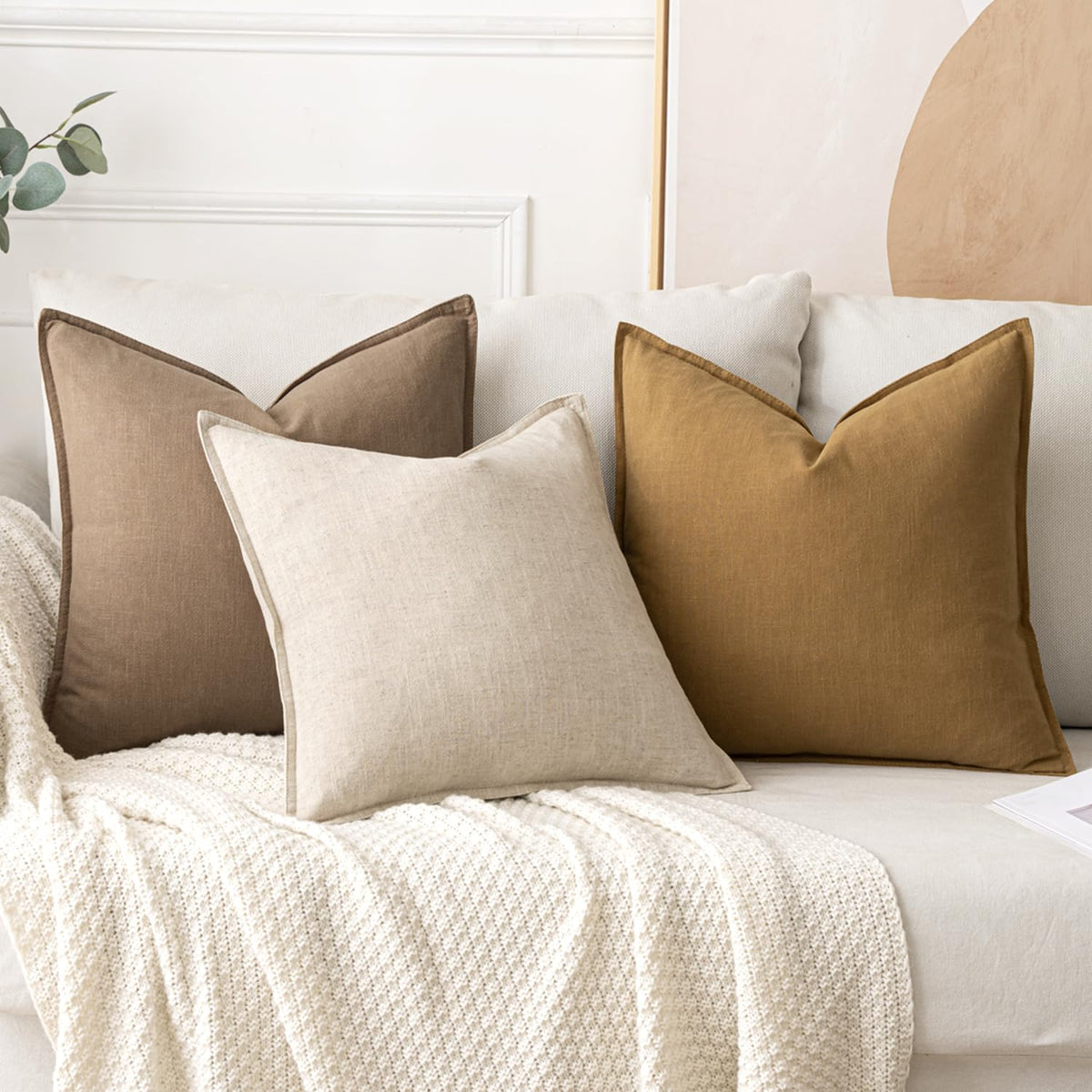 MIULEE pillow cover 20x20 natural beige on a couch for versatile styling