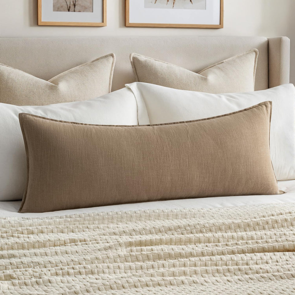 MIULEE decorative long lumbar pillow cover in khaki adds neutral style to sofa or bed