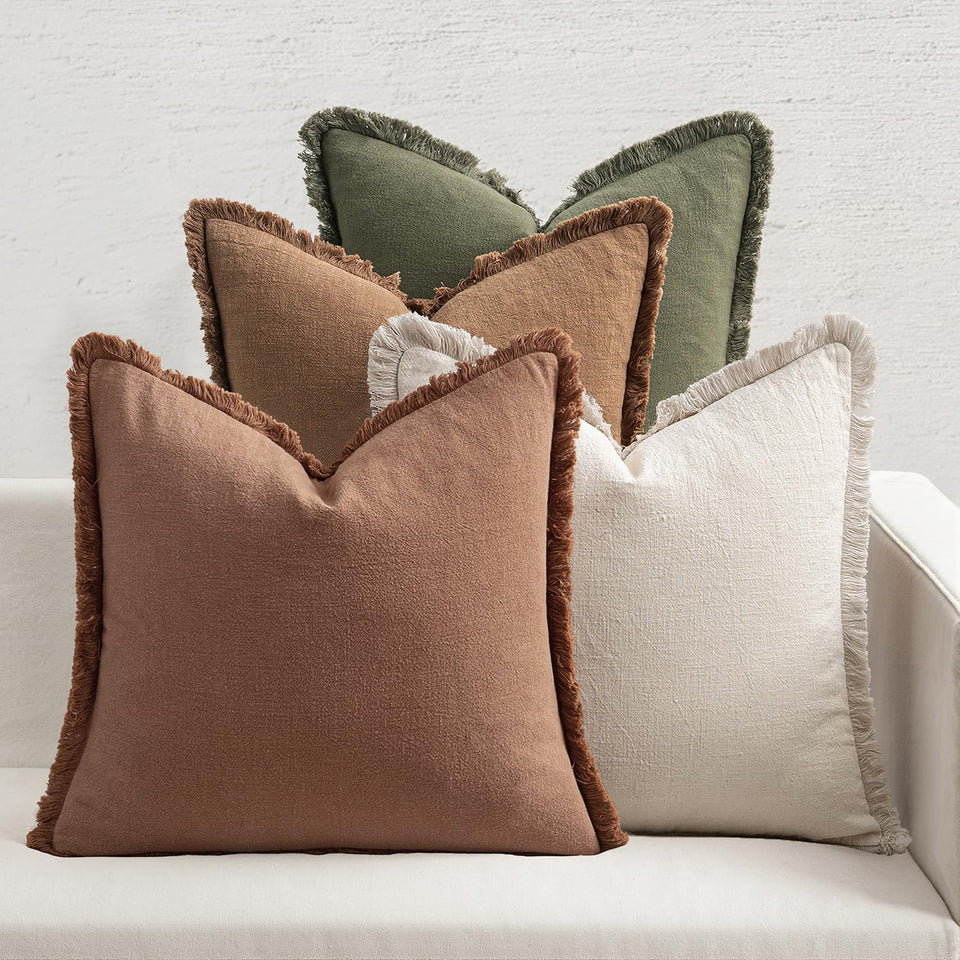 MIULEE decorative pillow cover close-up showing fringe texture for a rustic touch