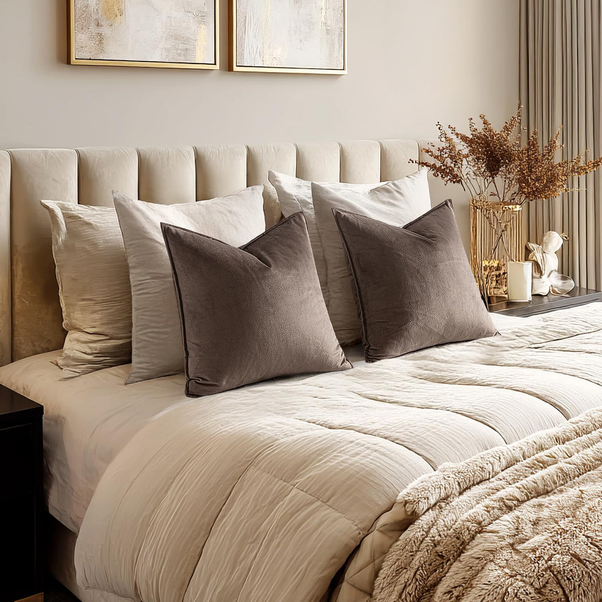MIULEE decorative pillow cover in taupe enhances cozy living room vibes.