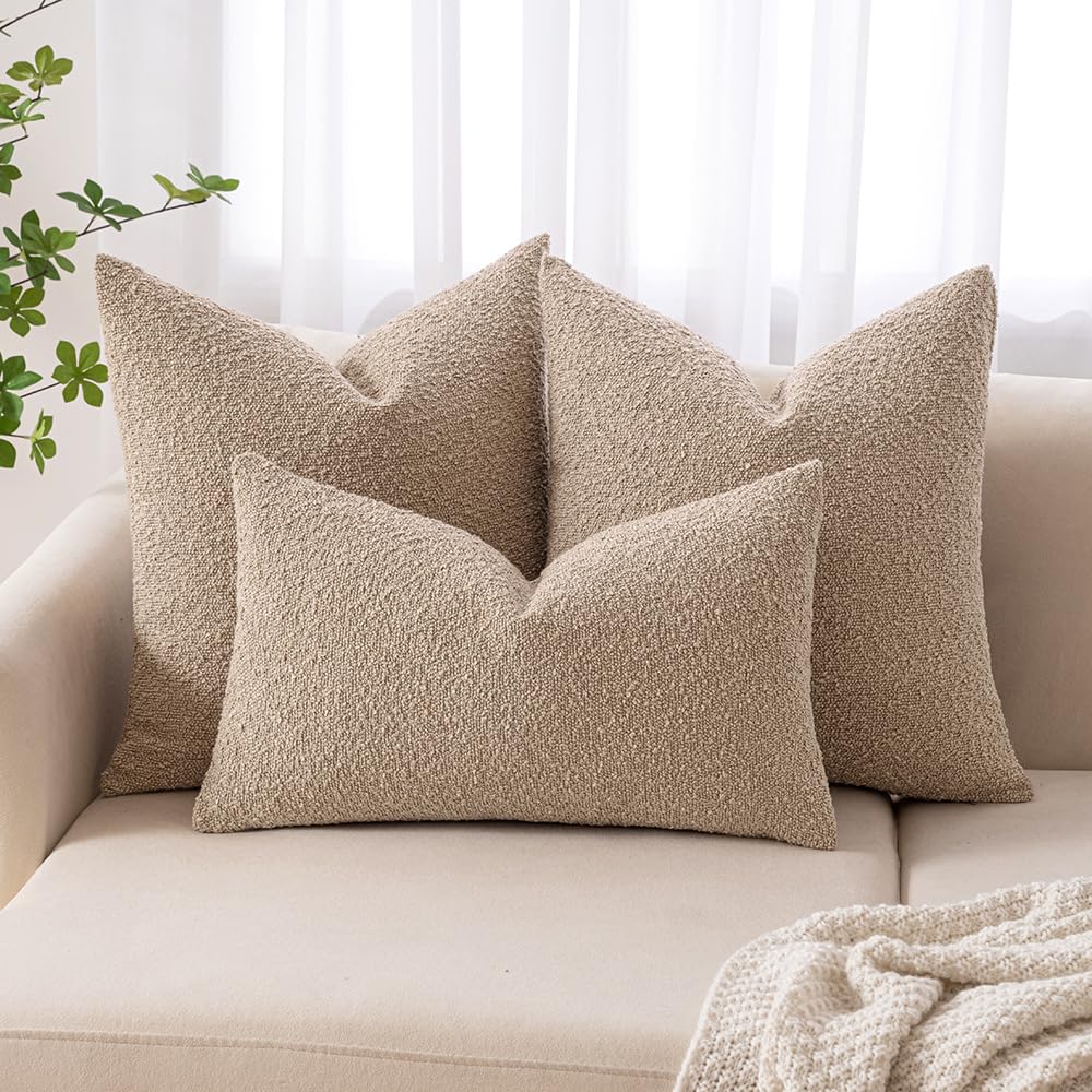 MIULEE decorative taupe pillow cover adds calm to the sofa.