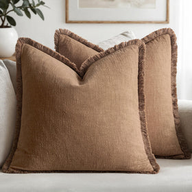 MIULEE decorative throw pillow cover with neutral linen texture adds rustic charm to living spaces.