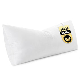 MIULEE 14x36 down pillow insert, front view showcasing plush loft for bed.