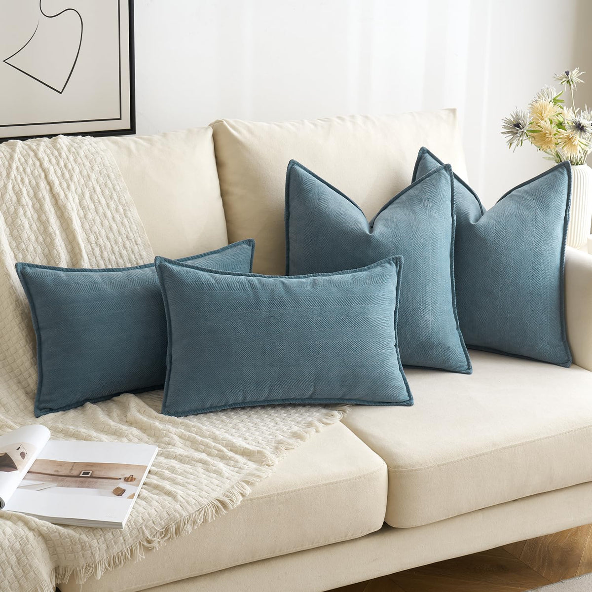 MIULEE pillow covers arranged on sofa to show versatile decor.