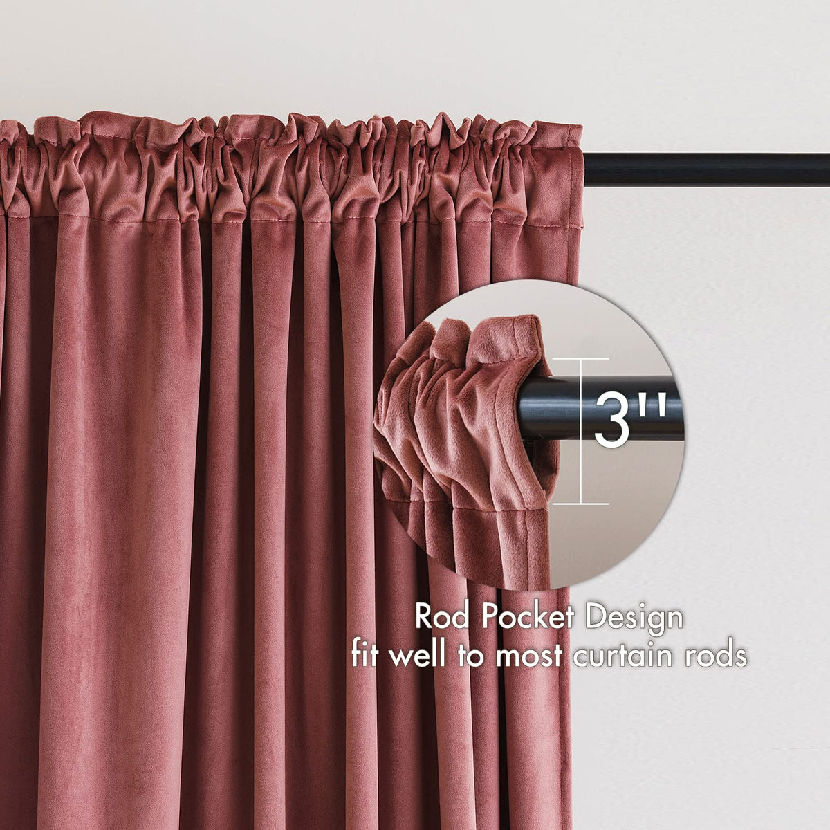 MIULEE Dusty Rose velvet curtains with 2 panels create elegant drape in a living room.