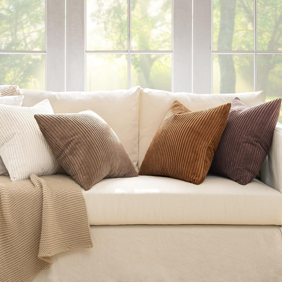 Earthy brown MIULEE pillow covers create warm decor accents