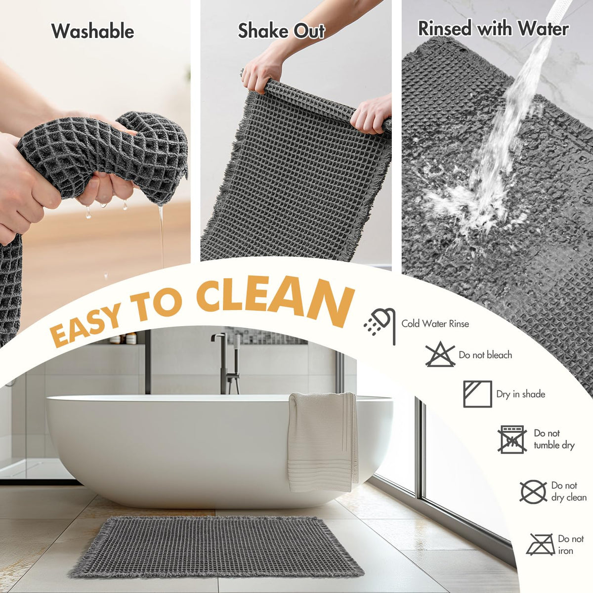 MIULEE easy-care bath mats stay fresh with gentle cleaning.