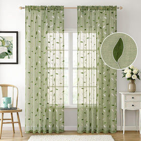 MIULEE embroidered leaf pattern detail on curtains enhances natural decor.
