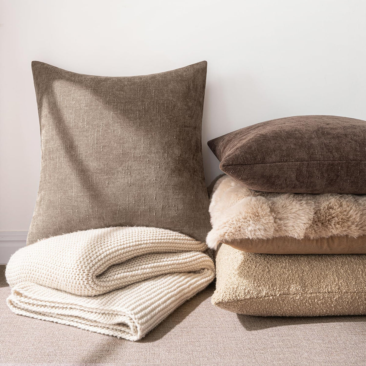 MIULEE euro sham 26x26 on a sofa adds neutral farmhouse charm.