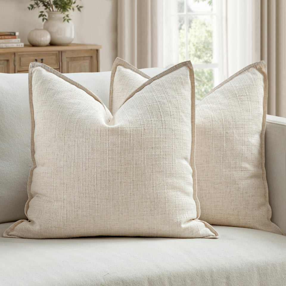 MIULEE euro sham 26x26 natural beige texture enhances bed styling with luxurious depth.