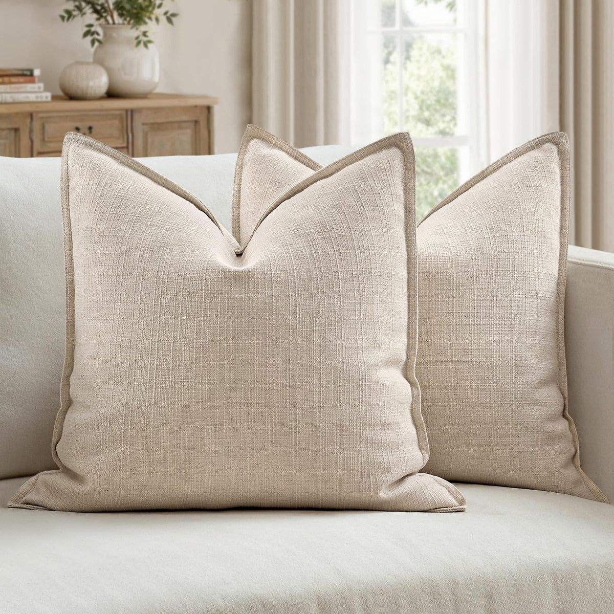 MIULEE euro sham cover 26x26 with natural linen texture for luxurious bed styling.