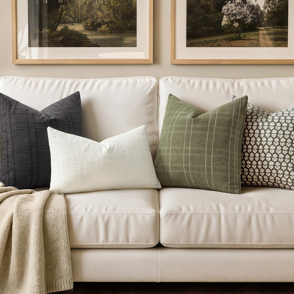 MIULEE premium linen check pillow cover enhances bed and couch textures