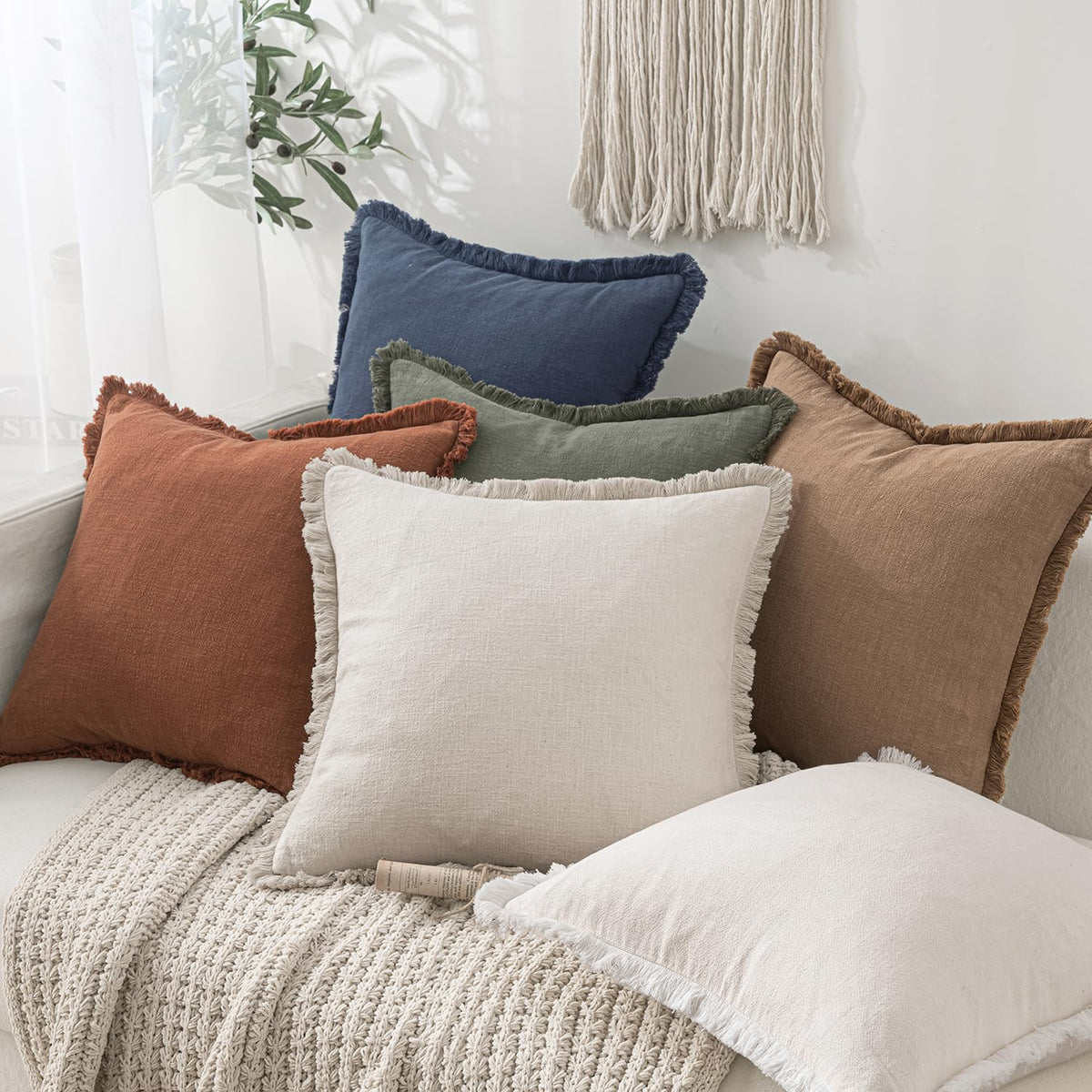 MIULEE farmhouse-style pillow cover in ramie linen for warm décor.