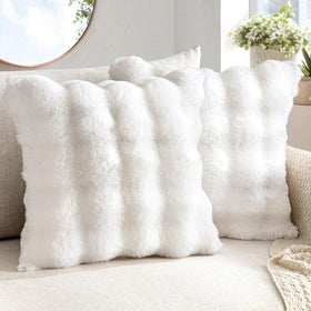 MIULEE faux fur pillow cover 18x18 in white, pack of two, plush texture for sofa use.