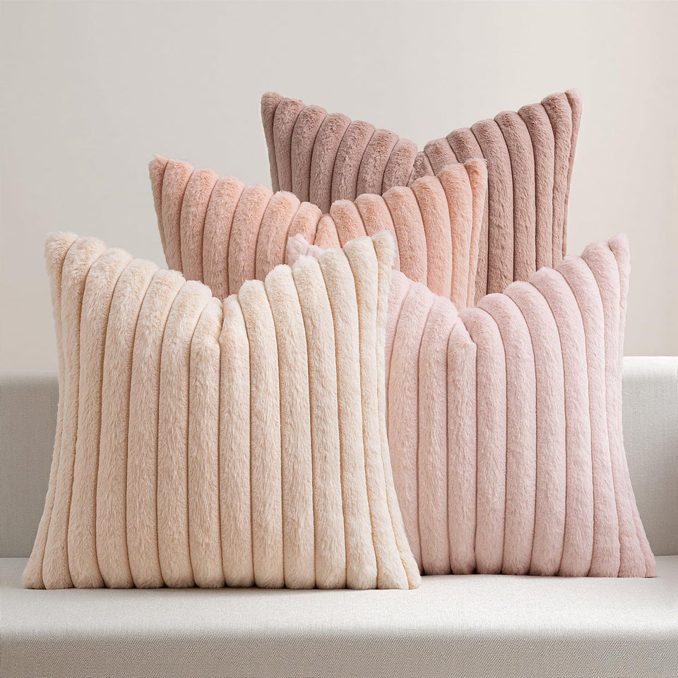 MIULEE faux fur plush pillow cover front striped texture enhances sofa style.