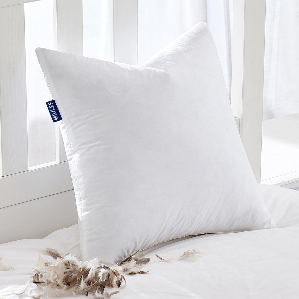 MIULEE feather pillow insert 20x20 front view for plush loft and cozy seating.