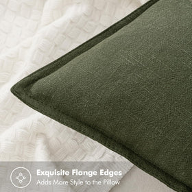 MIULEE flange-edged pillow cover in dark olive enhances boho ambience.