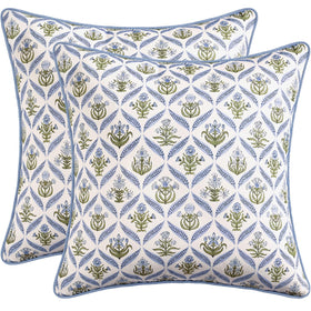MIULEE floral pillow cover in blue-green, front view, soft cotton texture for sofa