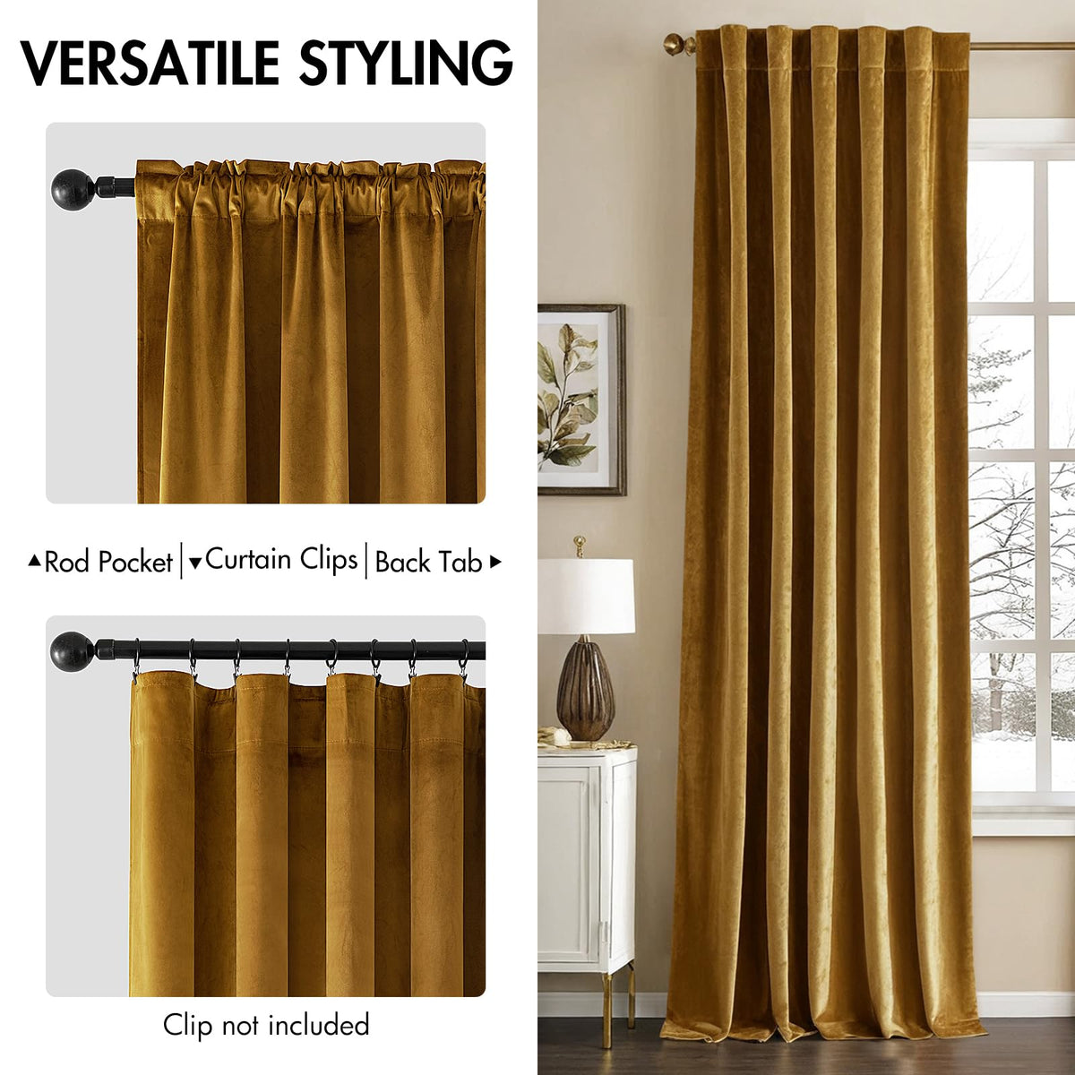 MIULEE Gold Velvet Curtains in bedroom setup offering privacy and thermal efficiency.