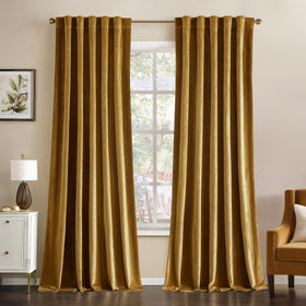MIULEE Gold Velvet Curtains draped to create elegant living room ambience and light control.