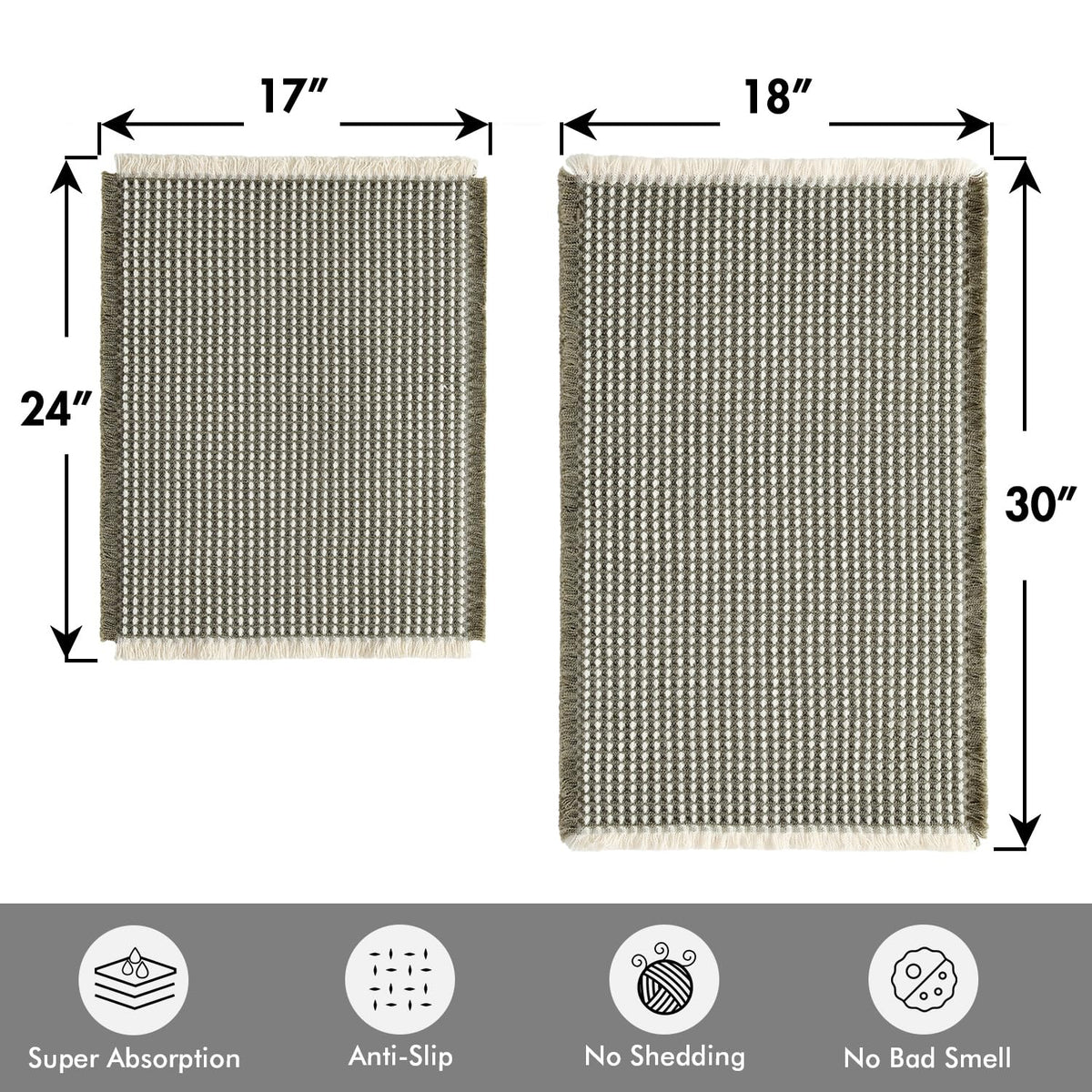 MIULEE green-cream waffle mat, 18x30, soft underfoot and quick-drying.