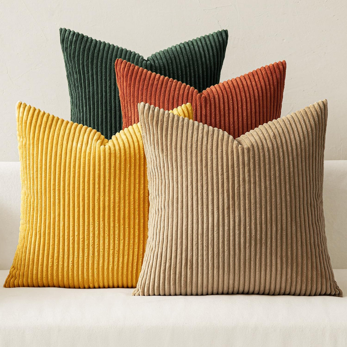 MIULEE green-rust corduroy pillow cover with stripe pattern for cozy boho decor.