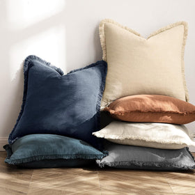 MIULEE indigo linen fringe pillow cover edge tassels for a relaxed boho accent.